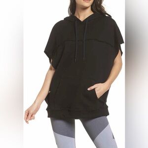 Alala Split Cotton Blend Womens Hooded‎ Poncho Black Sleeveless Sweatshirt S EUC